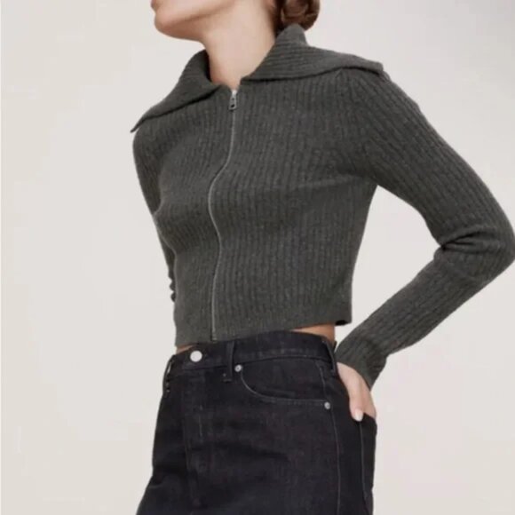 Banana Republic Ribbed Bomber Sweater with Cashmere Gray Size XL New With Tag - Picture 1 of 8